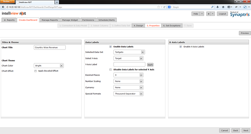 Creating Chart Widget with single data set - Properties page